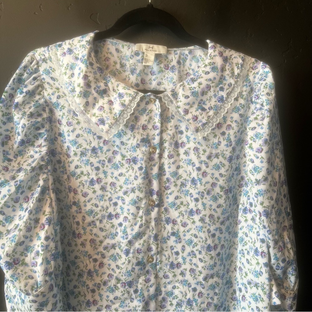 H by Halston Halston Whimsical Floral Button Front Cottagecore Blouse Size:XL - Picture 12 of 13
